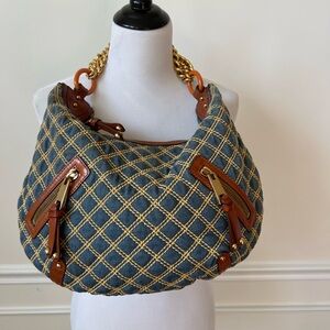 Authentic Marc Jacob Denim Quilter Large Hobo Bag with Gold Chain-link